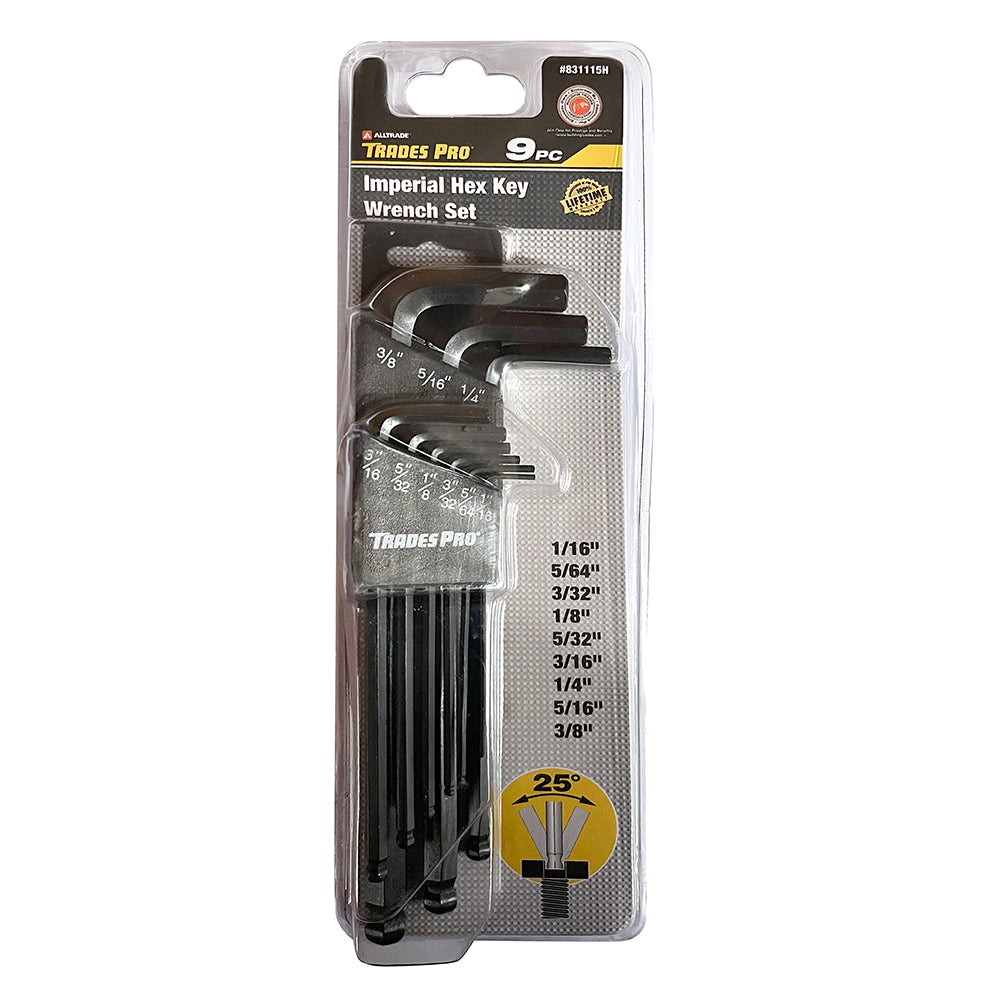 Trades Pro 9pc Imperial Ball End Hex Key Wrench Set