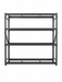 Heavy duty steel shelving unit front view with four wire mesh shelves and boltless beam frame