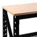 Close up of solid rubberwood worktop on 90 inch heavy duty workbench